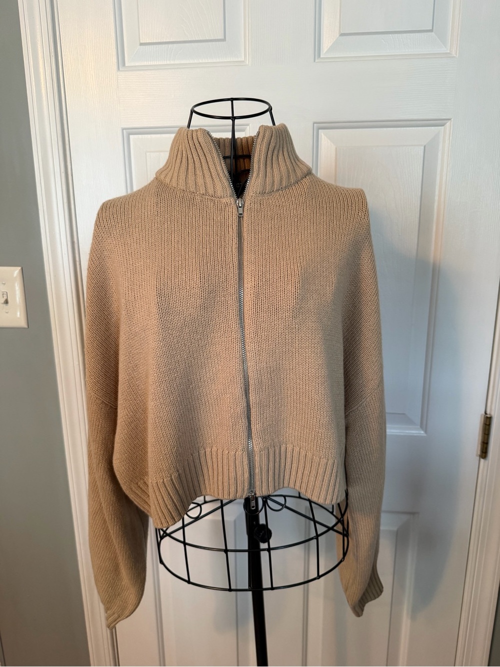 H&M Beige Zip-Front Knit Sweater